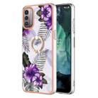 For Nokia G21 / G11 Electroplating IMD TPU Phone Case with Ring(Purple Flower) - 1