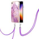 For iPhone SE 2022 / SE 2020 / 8 / 7 Electroplating Marble Pattern TPU Phone Case with Lanyard(Purple 001) - 1