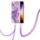 For iPhone SE 2022 / SE 2020 / 8 / 7 Electroplating Marble Pattern TPU Phone Case with Lanyard(Purple 002) - 1