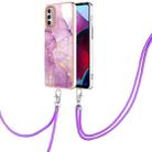 For Motorola Moto G Stylus 2022 Electroplating Marble Pattern TPU Phone Case with Lanyard(Purple 001) - 1