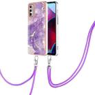 For Motorola Moto G Stylus 2022 Electroplating Marble Pattern TPU Phone Case with Lanyard(Purple 002) - 1