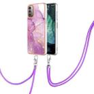 For Nokia G21 / G11 Electroplating Marble Pattern TPU Phone Case with Lanyard(Purple 001) - 1