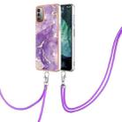 For Nokia G21 / G11 Electroplating Marble Pattern TPU Phone Case with Lanyard(Purple 002) - 1