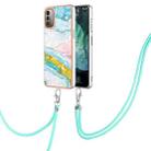 For Nokia G21 / G11 Electroplating Marble Pattern TPU Phone Case with Lanyard(Green 004) - 1