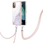 For Nokia G21 / G11 Electroplating Marble Pattern TPU Phone Case with Lanyard(White 006) - 1