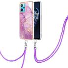 For OPPO Realme 9 Pro 5G Electroplating Marble Pattern TPU Phone Case with Lanyard(Purple 001) - 1