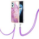 For OPPO Realme 9i / A36 / A96 4G Electroplating Marble Pattern TPU Phone Case with Lanyard(Purple 001) - 1