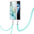 For OPPO Realme 9i / A36 / A96 4G Electroplating Marble Pattern TPU Phone Case with Lanyard(Green 003) - 1