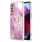 For Motorola Moto G Stylus 2022 Electroplating Marble Pattern TPU Phone Case with Ring(Purple 001) - 1