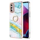 For Motorola Moto G Stylus 2022 Electroplating Marble Pattern TPU Phone Case with Ring(Green 004) - 1