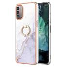 For Nokia G21 / G11 Electroplating Marble Pattern TPU Phone Case with Ring(White 006) - 1