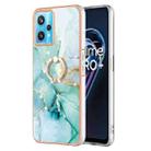 For OPPO Realme 9 Pro+ 5G Electroplating Marble Pattern TPU Phone Case with Ring(Green 003) - 1