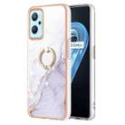 For OPPO Realme 9i / A36 / A96 4G Electroplating Marble Pattern TPU Phone Case with Ring(White 006) - 1