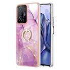 For Xiaomi 11T / 11T Pro Electroplating Marble Pattern TPU Phone Case with Ring(Purple 001) - 1