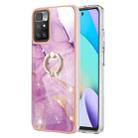 For Xiaomi Redmi 10 Electroplating Marble Pattern TPU Phone Case with Ring(Purple 001) - 1