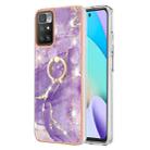 For Xiaomi Redmi 10 Electroplating Marble Pattern TPU Phone Case with Ring(Purple 002) - 1