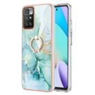 For Xiaomi Redmi 10 Electroplating Marble Pattern TPU Phone Case with Ring(Green 003) - 1