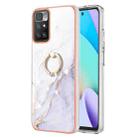 For Xiaomi Redmi 10 Electroplating Marble Pattern TPU Phone Case with Ring(White 006) - 1