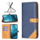 For OPPO A16 Color Matching Double Sewing Thread Leather Phone Case(Blue) - 1