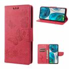 For Motorola Moto G52 Butterfly Embossed Horizontal Flip Leather Phone Case(Red) - 1
