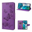 For Motorola Moto G52 Butterfly Embossed Horizontal Flip Leather Phone Case(Purple) - 1