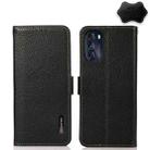 For Motorola Moto G 2022 5G KHAZNEH Side-Magnetic Litchi Genuine Leather RFID Phone Case(Black) - 1