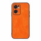 For OPPO Reno7 5G International Accurate Hole Two-color Litchi Texture PU Phone Case(Orange) - 1