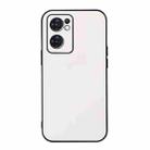 For OPPO Reno7 5G International Accurate Hole Two-color Litchi Texture PU Phone Case(White) - 1