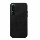 For Sony Xperia 1 IV Accurate Hole Two-color Litchi Texture PU Phone Case(Black) - 1