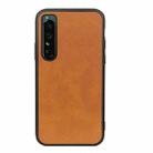 For Sony Xperia 1 IV Accurate Hole Two-color Calf Texture PU Phone Case(Brown) - 1