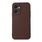 For OPPO Reno7 5G International Accurate Hole Carbon Fiber Texture Shockproof Case(Brown) - 1