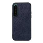 For Sony Xperia 1 IV Accurate Hole Crazy Horse Texture PU Phone Case(Blue) - 1