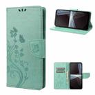 For Sony Xperia 10 IV Embossed Butterfly Pattern Flip Leather Phone Case(Green) - 1