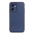 For OPPO Reno7 5G International Accurate Hole Lambskin Texture Genuine Leather Phone Case(Blue) - 1