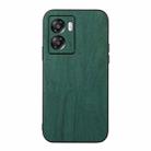 For OPPO A57 5G 2022 Wood Texture PU Phone Case(Green) - 1