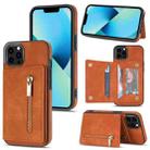For iPhone 13 Pro Zipper Card Holder Phone Case (Brown) - 1