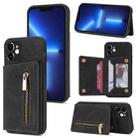 For iPhone 12 Zipper Card Holder Phone Case(Black) - 1