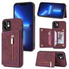 For iPhone 12 Zipper Card Holder Phone Case(Wine Red) - 1