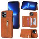 For iPhone 12 Pro Zipper Card Holder Phone Case(Brown) - 1