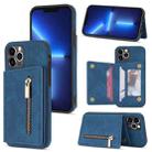 For iPhone 12 Pro Max Zipper Card Holder Phone Case(Blue) - 1