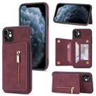 For iPhone 11 Zipper Card Holder Phone Case (Wine Red) - 1