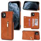 For iPhone 11 Zipper Card Holder Phone Case (Brown) - 1