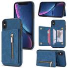 For iPhone X / XS Zipper Card Holder Phone Case(Blue) - 1