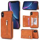 For iPhone X / XS Zipper Card Holder Phone Case(Brown) - 1