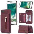 For iPhone SE 2022 / SE 2020 / 8 / 7 Zipper Card Holder Phone Case(Wine Red) - 1