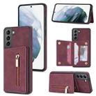 For Samsung Galaxy S21+ 5G Zipper Card Holder Phone Case(Wine Red) - 1