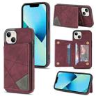 For iPhone 13 Line Card Holder Phone Case(Wine Red) - 1
