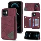 For iPhone 12 mini Line Card Holder Phone Case (Wine Red) - 1