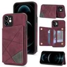 For iPhone 12 Line Card Holder Phone Case(Wine Red) - 1