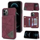 For iPhone 12 Pro Line Card Holder Phone Case(Wine Red) - 1
